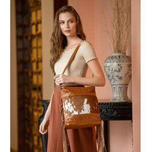 Myra Bag Hand-Tooled Leather Hairon Cowhide fringed Shoulder Bag🆕SHIP📦🏃🏻💨⚡